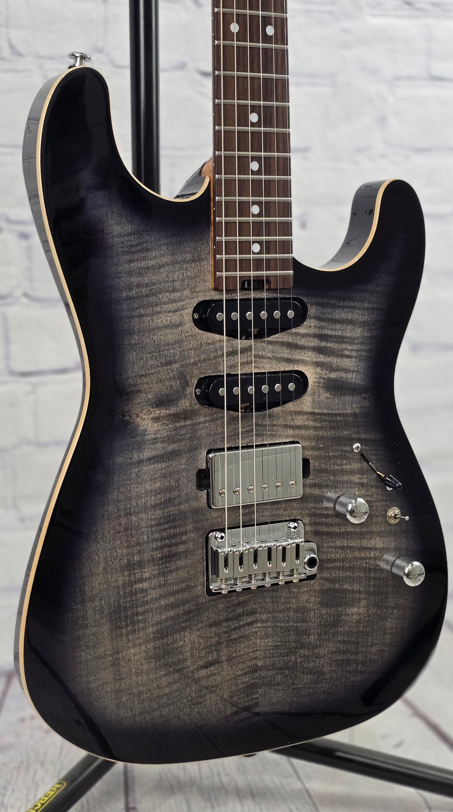 Cream T Guitars Polaris Custom HSS 6 String Electric Guitar Black Hole Burst