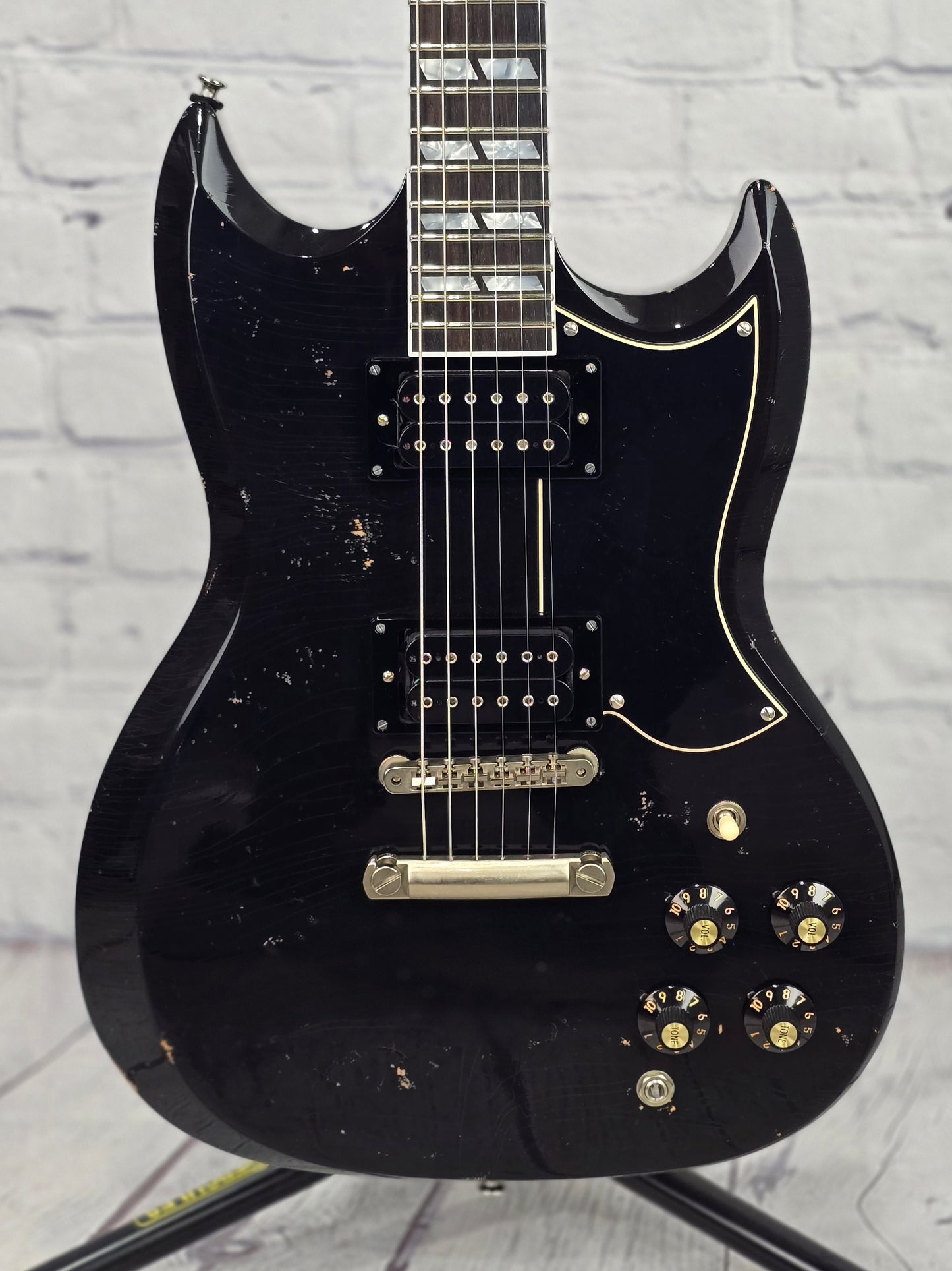 Frank Brothers Radar Deluxe 6 String Electric Guitar Piano Black Heavy Relic Full Gloss