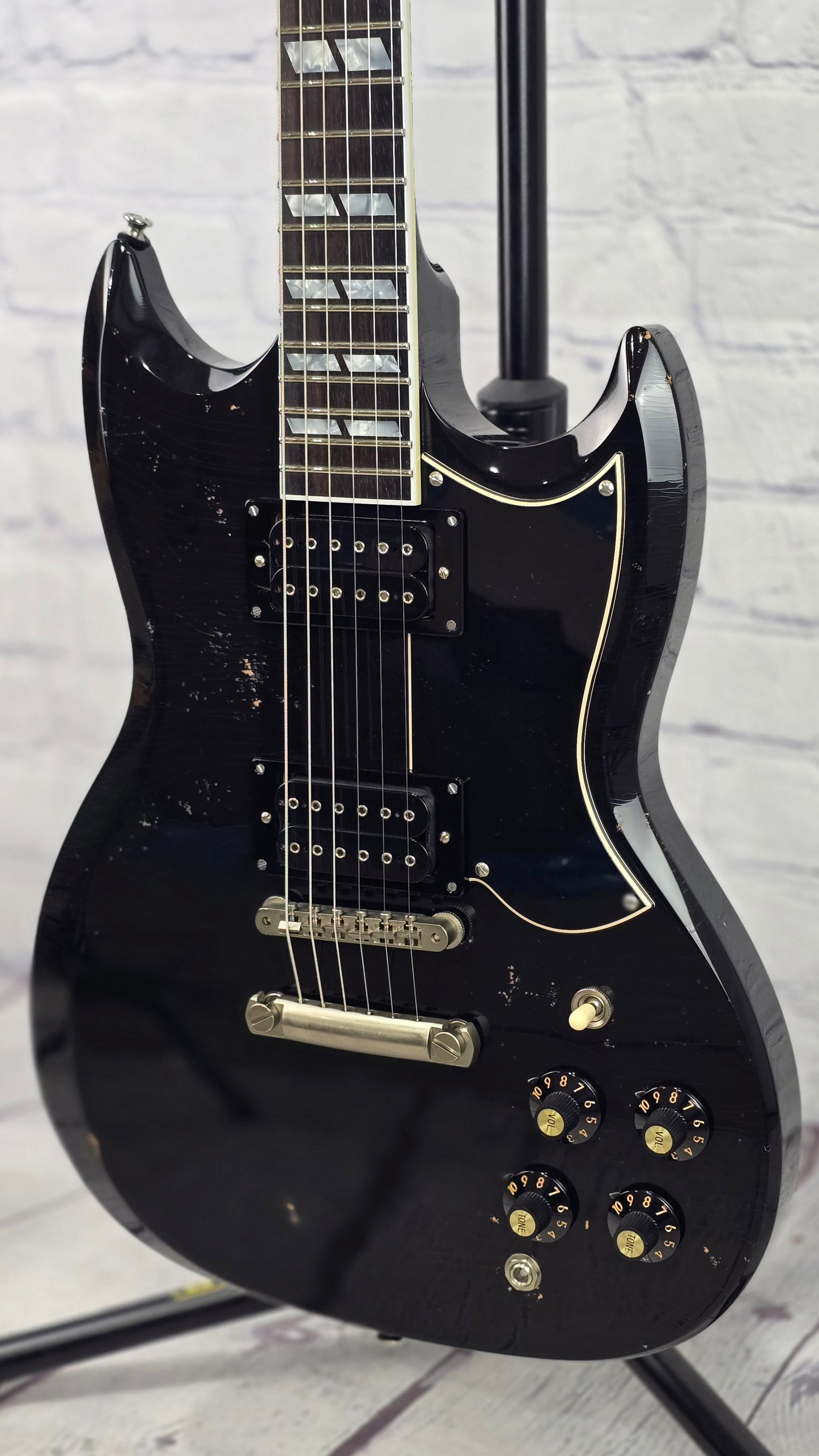 Frank Brothers Radar Deluxe 6 String Electric Guitar Piano Black Heavy Relic Full Gloss