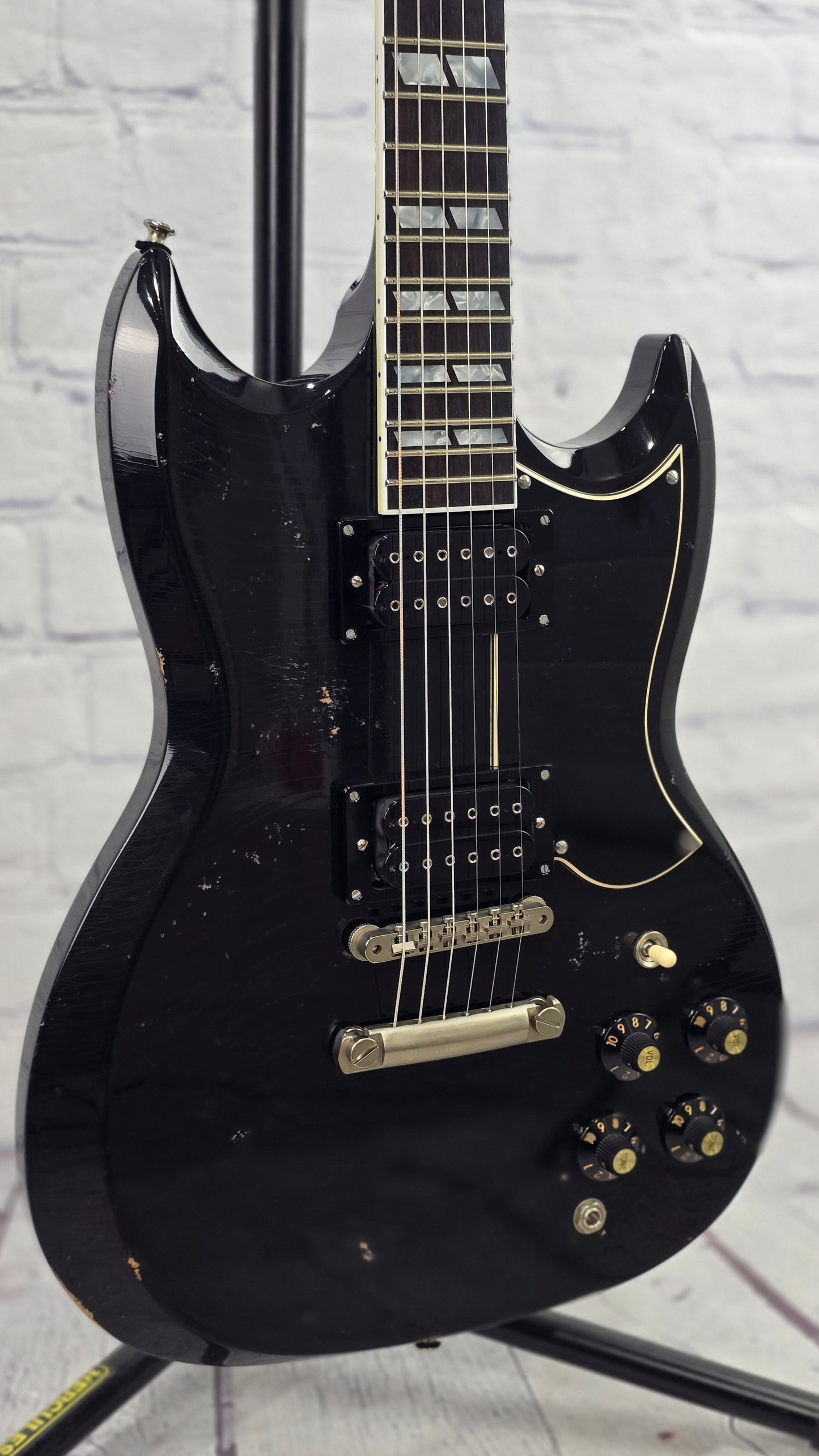 Frank Brothers Radar Deluxe 6 String Electric Guitar Piano Black Heavy Relic Full Gloss