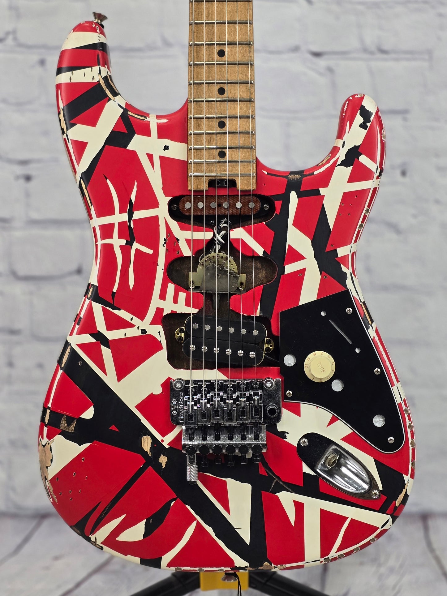 EVH Guitars Striped Series Frankenstein Frankie 6 String Electric Guitar R/B/W Relic