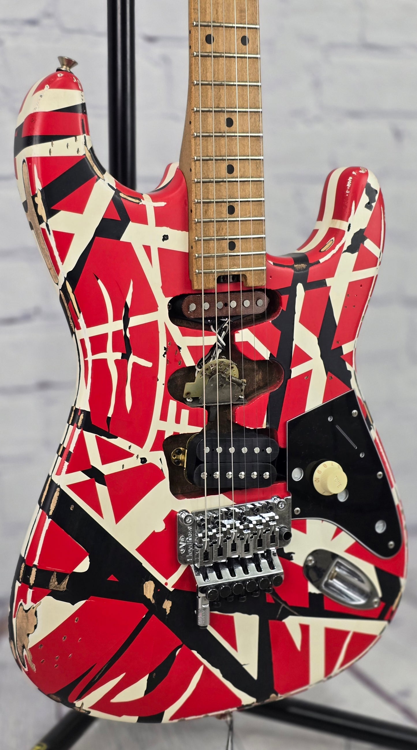 EVH Guitars Striped Series Frankenstein Frankie 6 String Electric Guitar R/B/W Relic