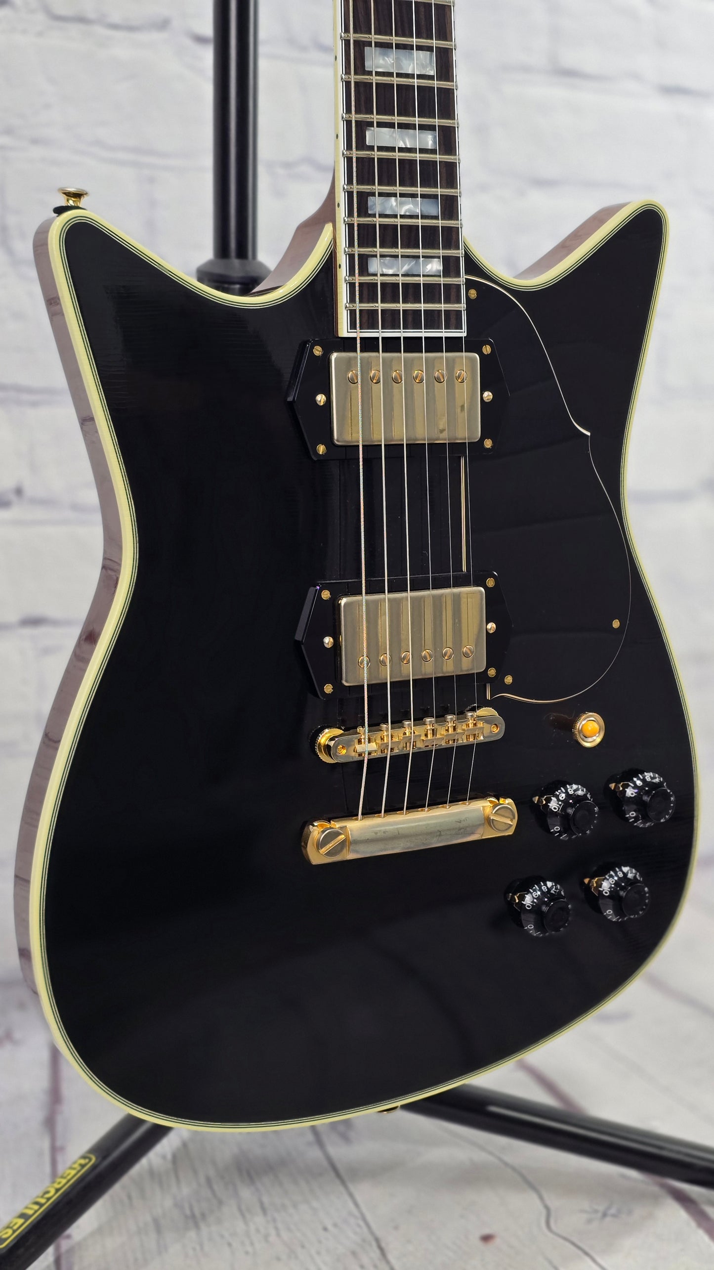 Frank Brothers Arcade One 6 String Electric Guitar Gloss Piano Black Light Relic