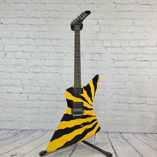USED Hamer USA Blitz Custom Mick Mars 6 String Electric Guitar Yellow and Black Tiger Stripes 1984