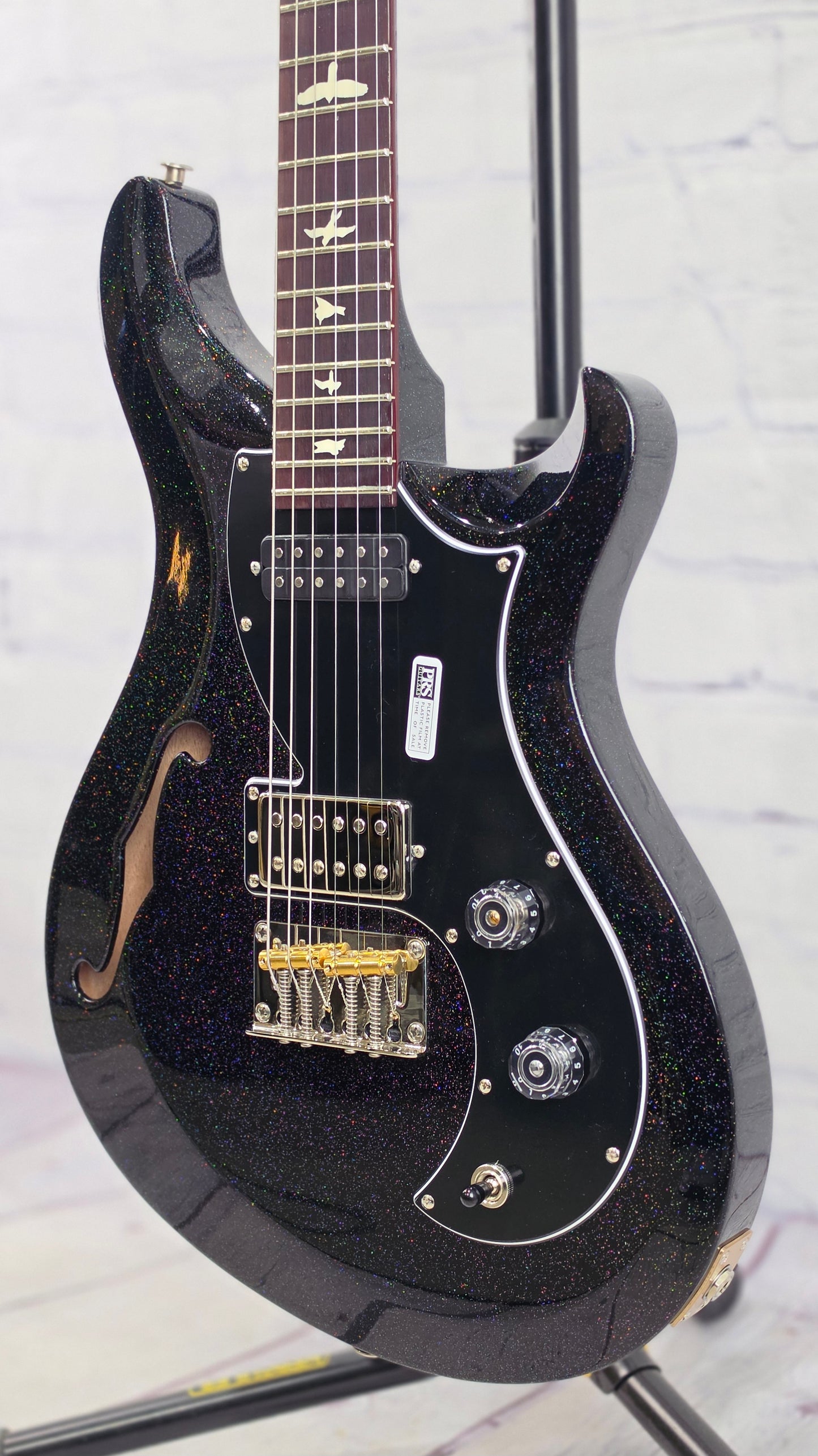 Paul Reed Smith PRS Guitars S2 Vela Semi-Hollow 6 String Electric Guitar Black Rainbow Holoflake