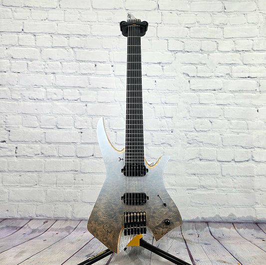 Infinia Guitars Neptune Headless 26.5" 7 String Electric Guitar Lunar White Quilt Maple