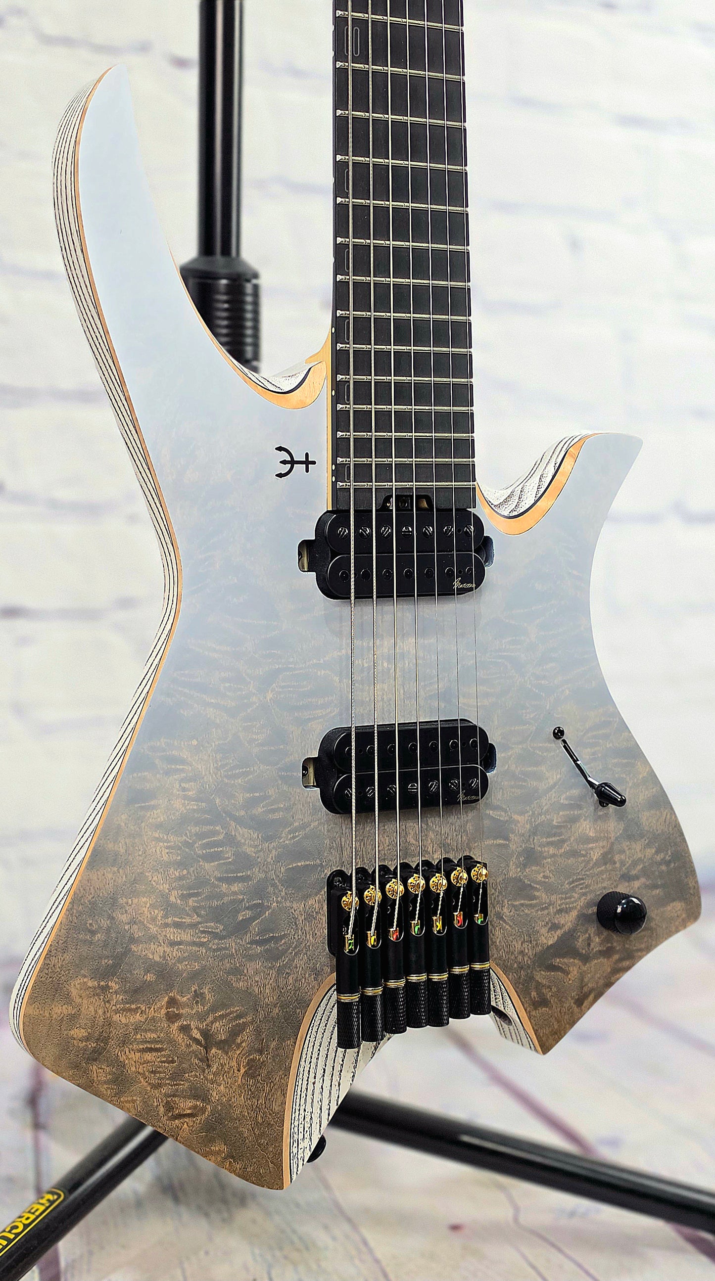 Infinia Guitars Neptune Headless 26.5" 7 String Electric Guitar Lunar White Quilt Maple