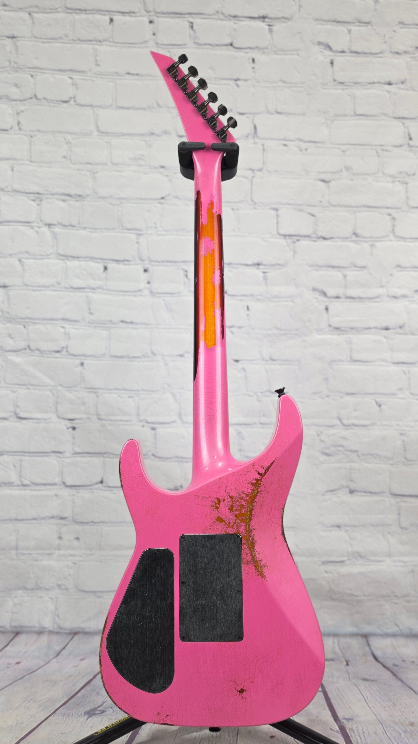 Jackson Guitars USA Custom Shop Soloist SL2 HH FR 6 String Electric Guitar Platinum Pink Over 3 Tone Sunburst Heavy Tour Relic