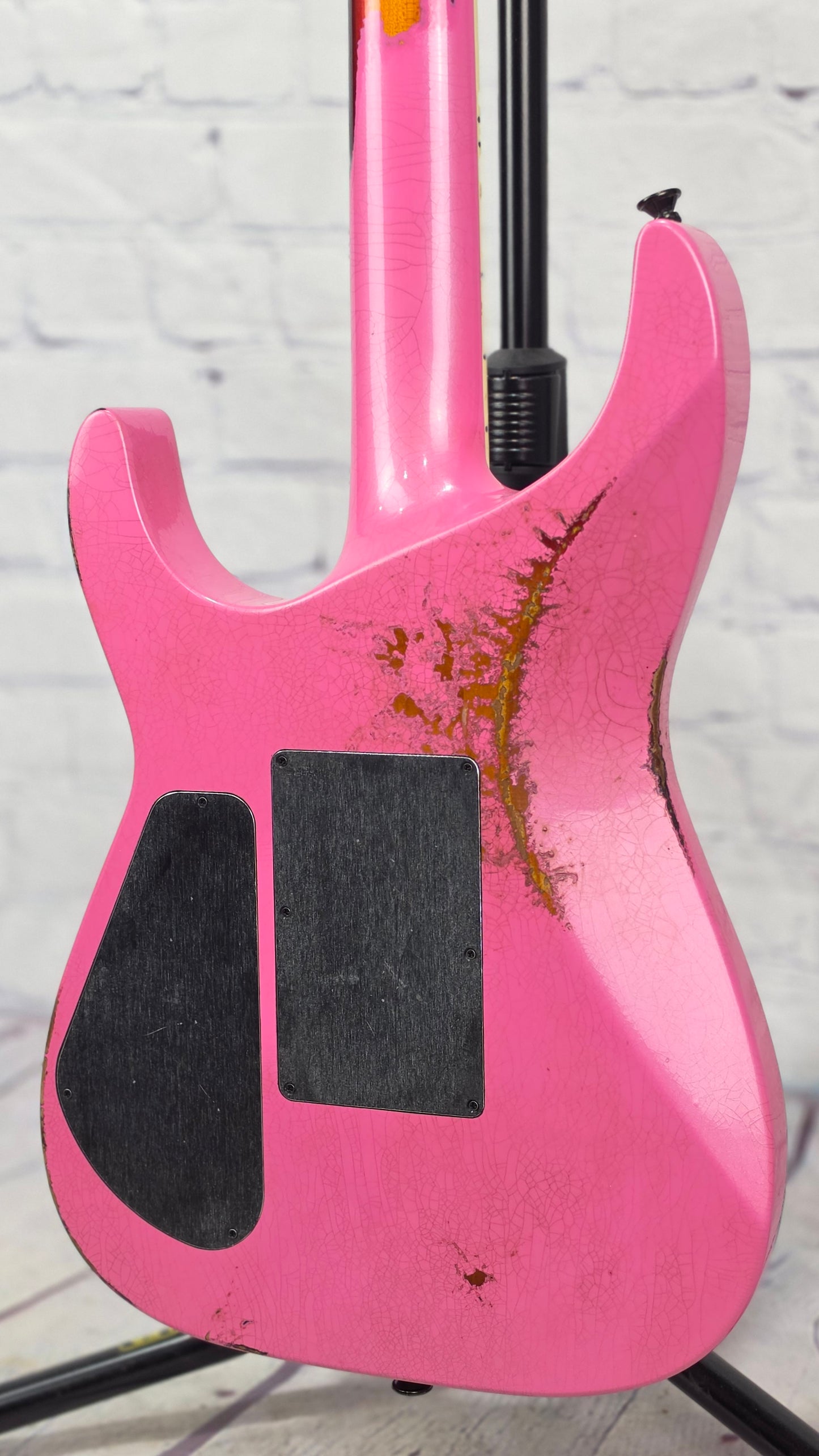 Jackson Guitars USA Custom Shop Soloist SL2 HH FR 6 String Electric Guitar Platinum Pink Over 3 Tone Sunburst Heavy Tour Relic