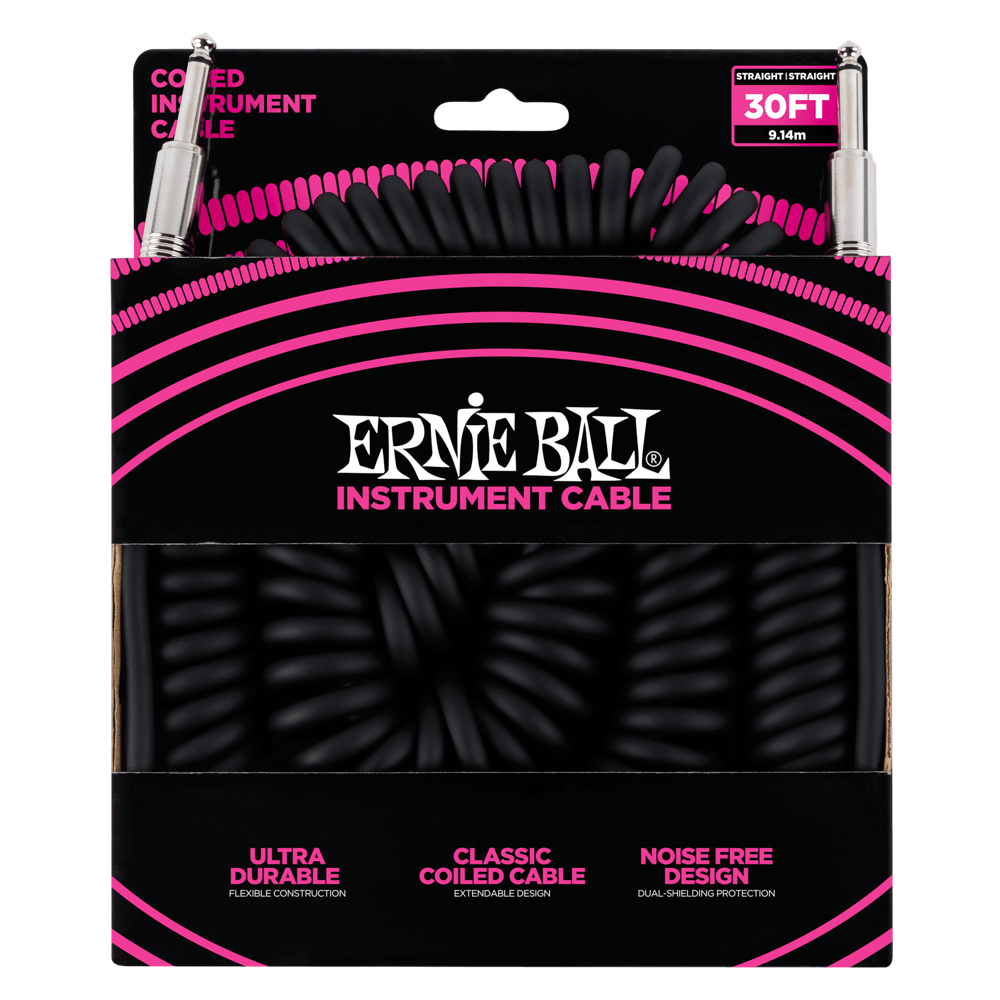 Ernie Ball Coiled Instrument Cable - 30' - BLACK