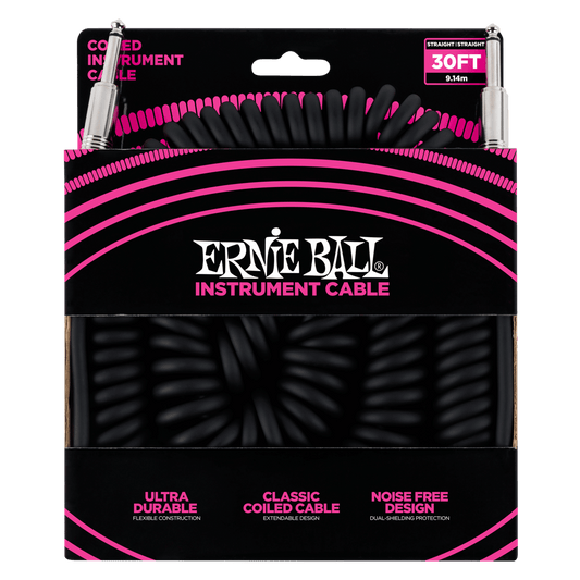 Ernie Ball Coiled Instrument Cable - 30' - BLACK