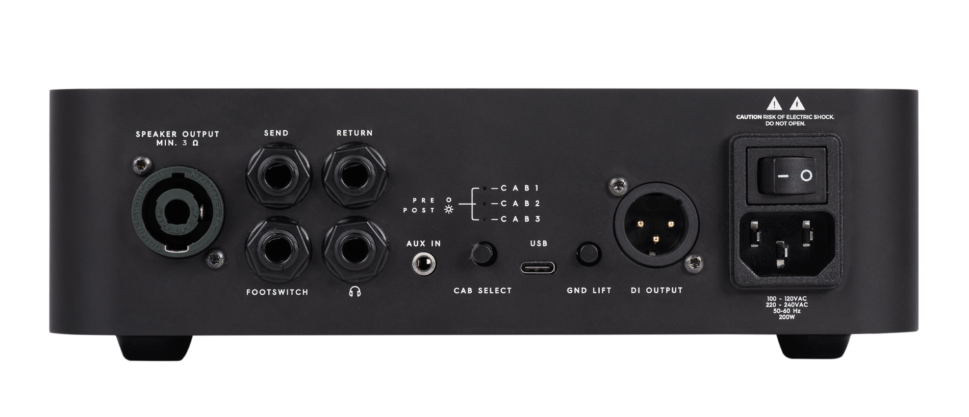 Rear panel of the Darkglass Microtubes 500 V2 with new black finish. Available through Leprechaun FX in Edmonton.