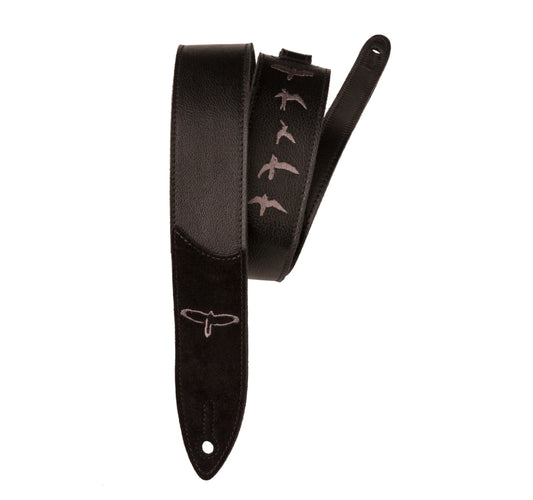 Paul Reed Smith PRS Premium Leather 2" Guitar Strap Embroidered Birds Black