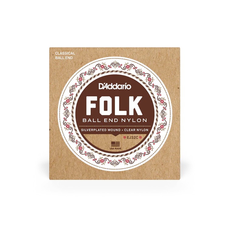 D'addario FOLK Nylon Silver Plated Wound/Clear Nylon EJ32C