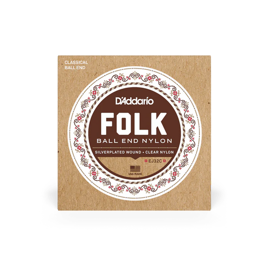 D'addario FOLK Nylon Silver Plated Wound/Clear Nylon EJ32C