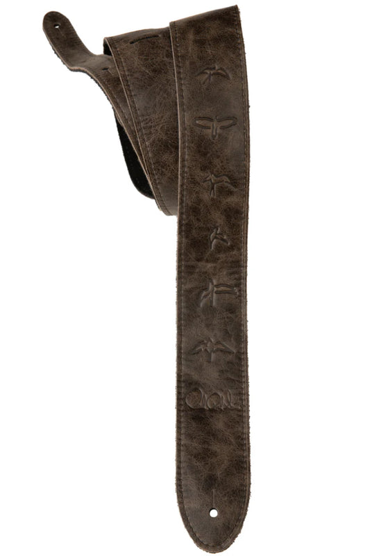 Paul Reed Smith PRS 2” Leather Strap, Embossed Birds, Worn Black