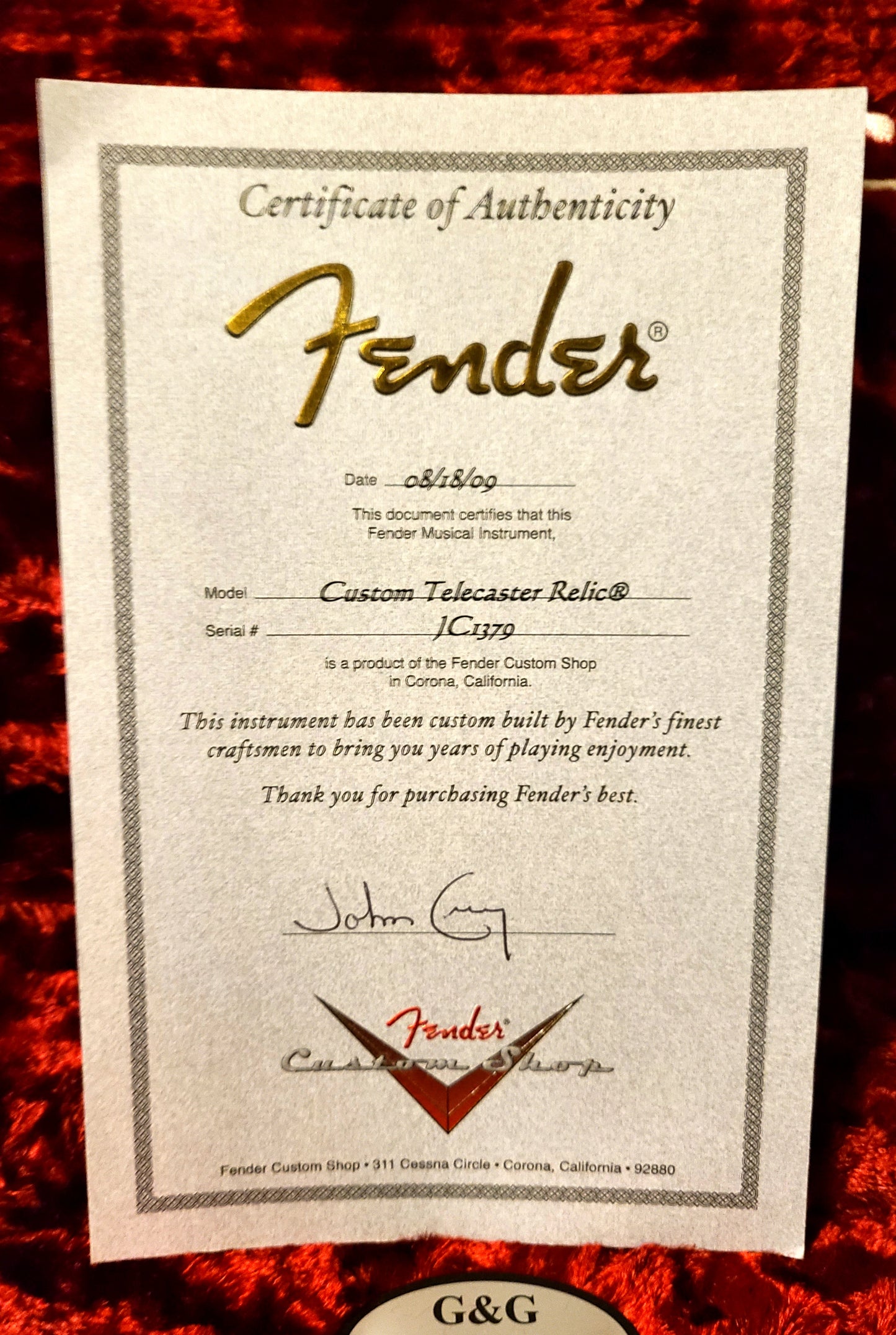 USED Fender John Cruz Master Built Custom Shop Telecaster 2009 Floyd Rose Red Sparkle Over 3TSB