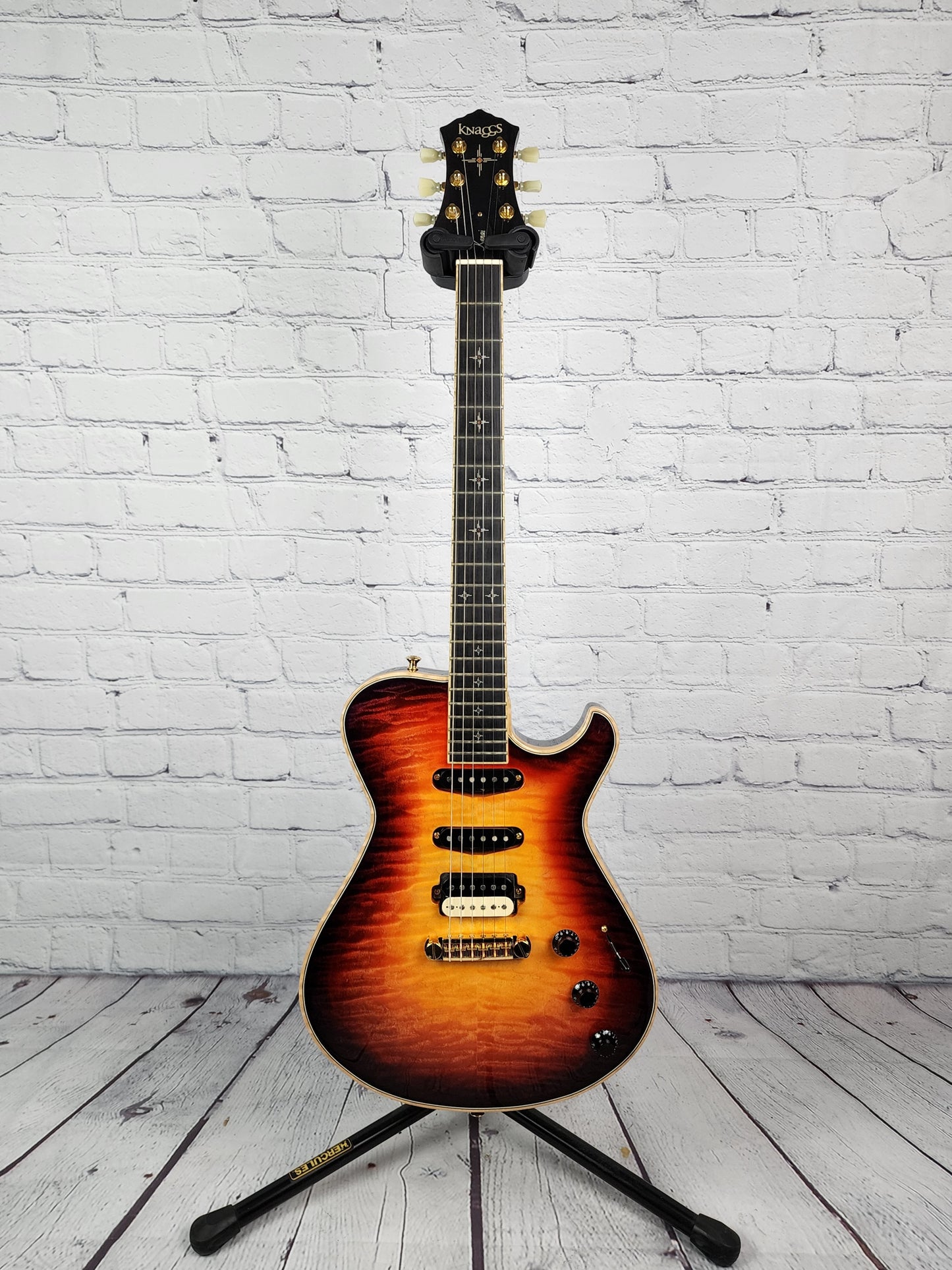 USED Knaggs Kenai Tier 1 Sunrise Burst Quilt Top HSS Electric Guitar Flame Neck