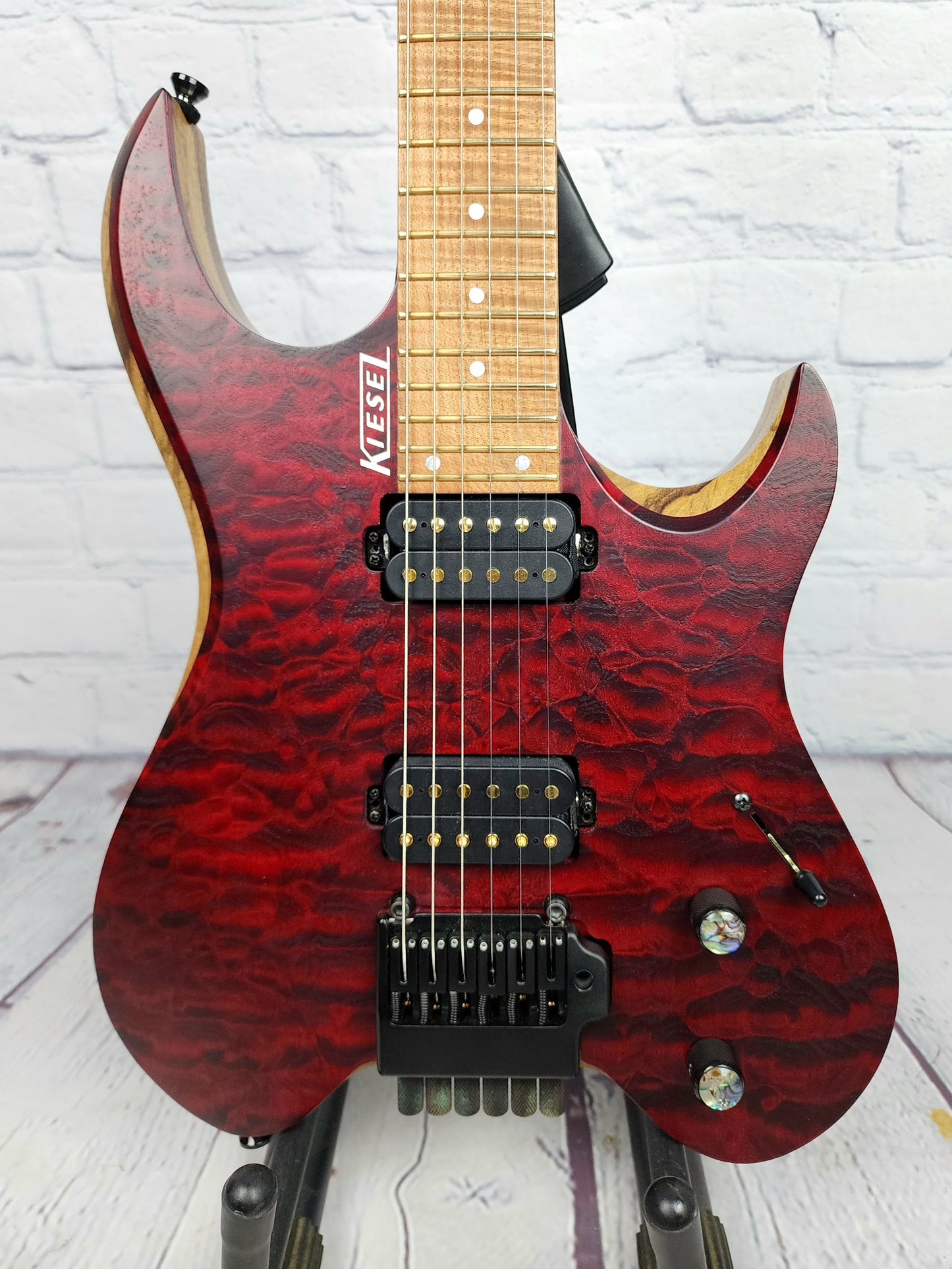 USED Kiesel Vader V6 6 String Quilt High Spec Electric Guitar Crimson Red