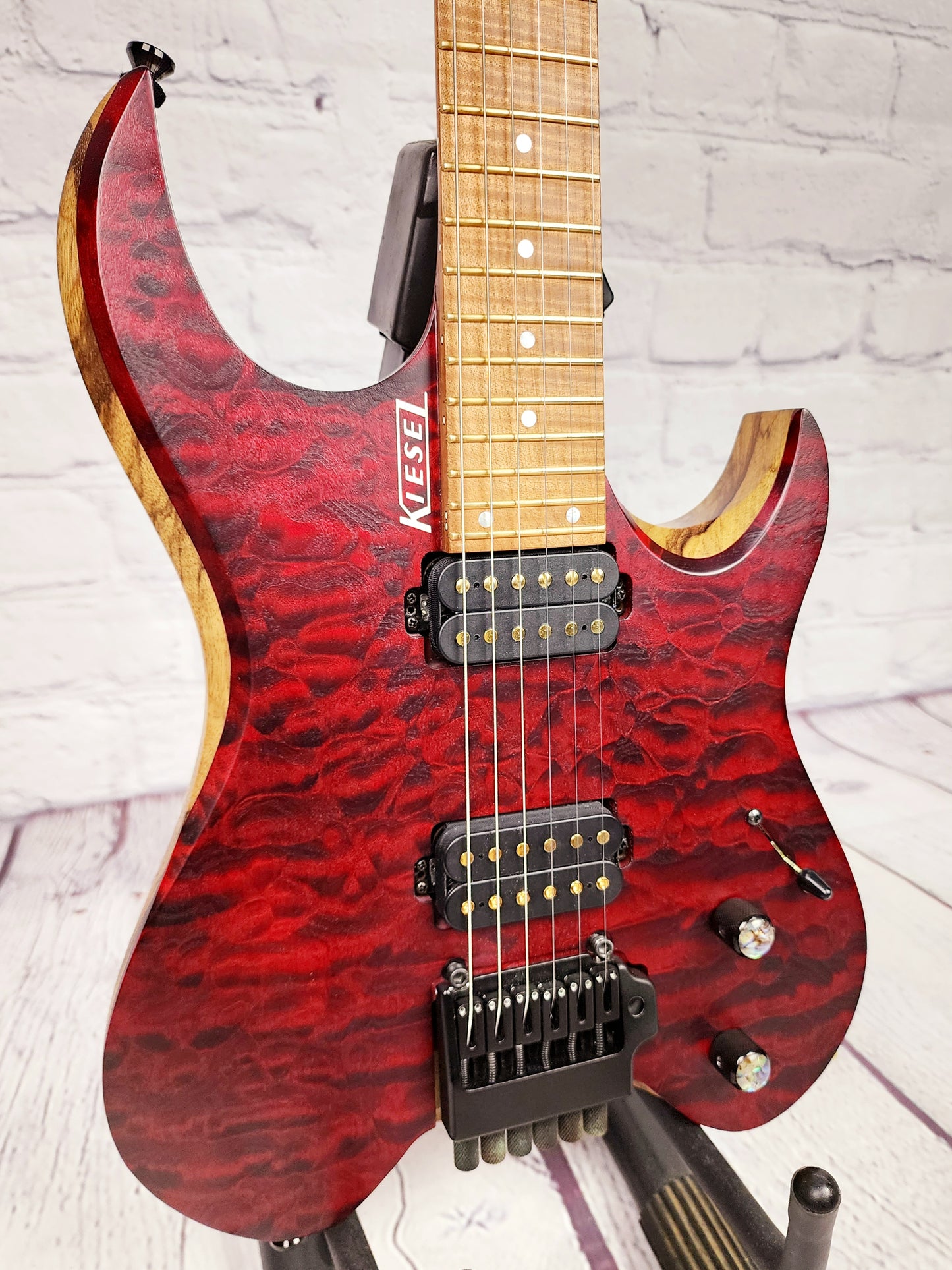 USED Kiesel Vader V6 6 String Quilt High Spec Electric Guitar Crimson Red