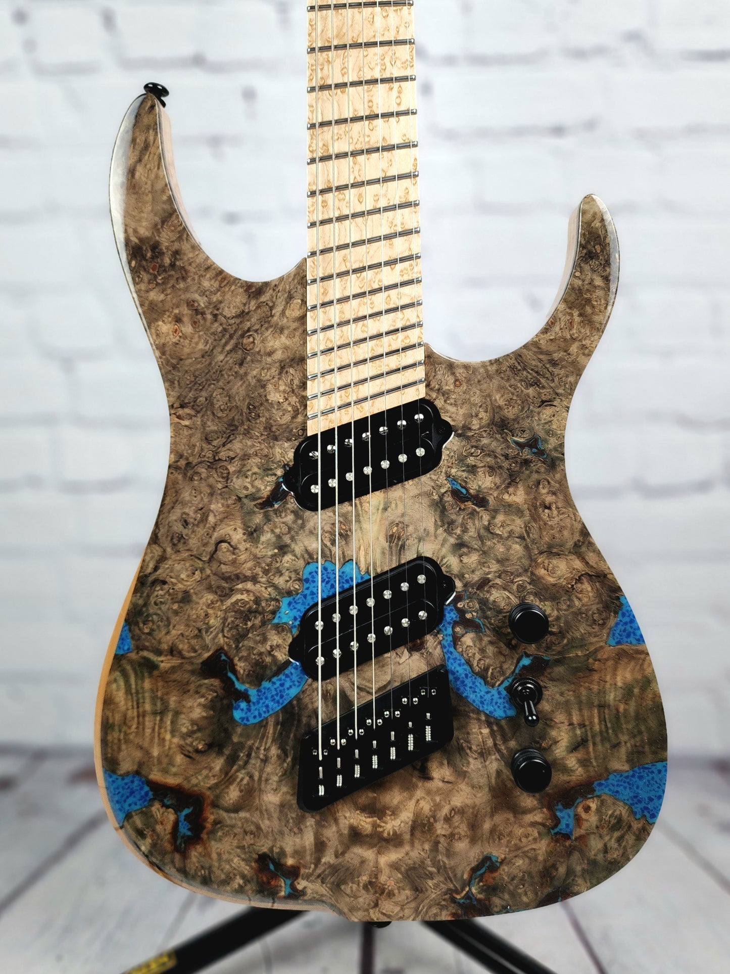 Ormsby Guitars Hypemachine Custom 7 String Electric Guitar NAMM Buckeye Burl Resin